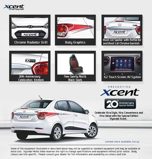 Hyundai Xcent 20th Anniversary Edition Launched @ INR 6.22 Lakhs