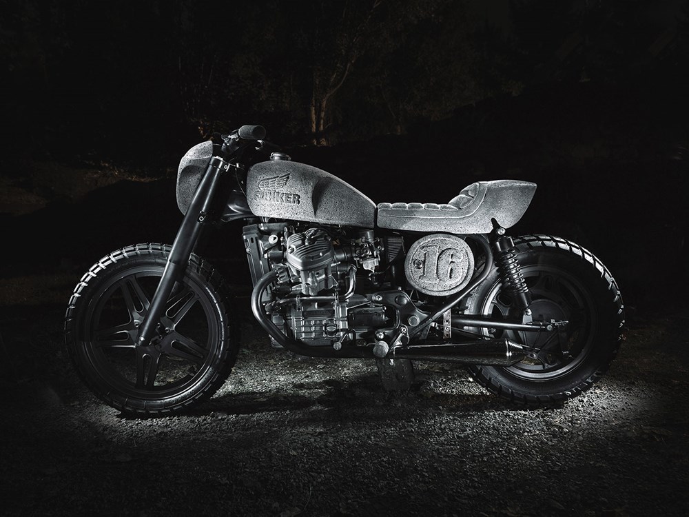Custom Honda CX500 with parts made from Stone!