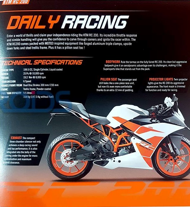 Official Brochure of 2017 KTM RC 200 & RC 390 Leaked! - close-up