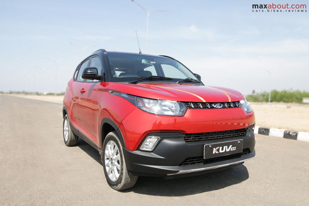 KUV100 comes with a stretched back headlight that flows into the fenders gently.
