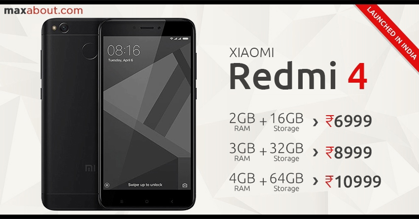 Xiaomi Redmi 4 Launched in India starting @ INR 6999