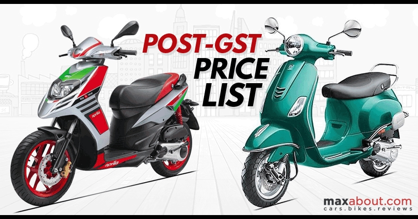 Post-GST Price List of Aprilia & Vespa Scooters