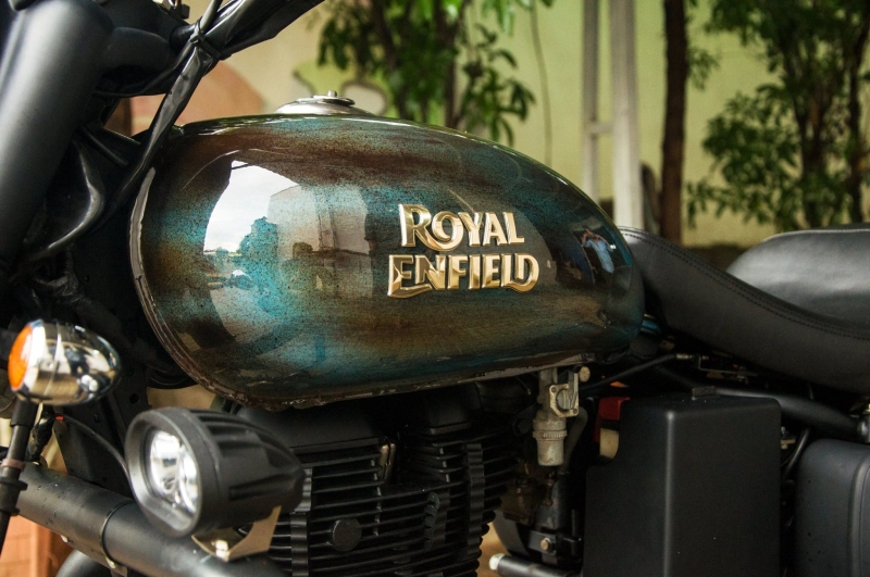 Meet Royal Enfield Thakur 350 - Rust Texture, Gold Logos, Custom Alloys - top