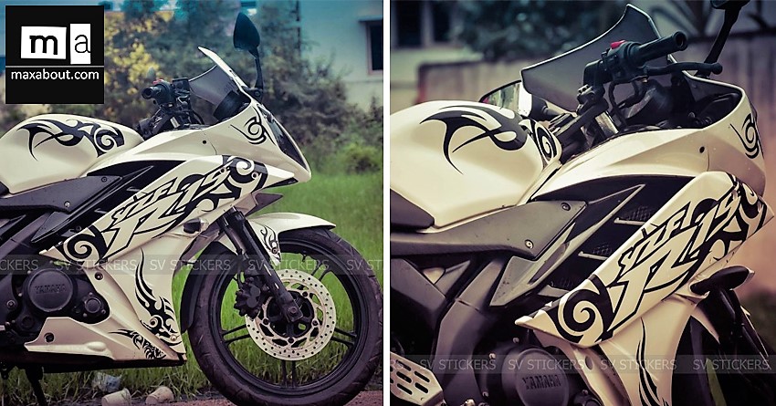 White Yamaha R15 V2 with Black Decals by SV Stickers