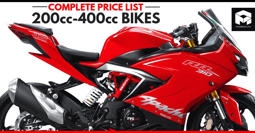 Complete Price List of 200cc-400cc Bikes You Can Buy in India