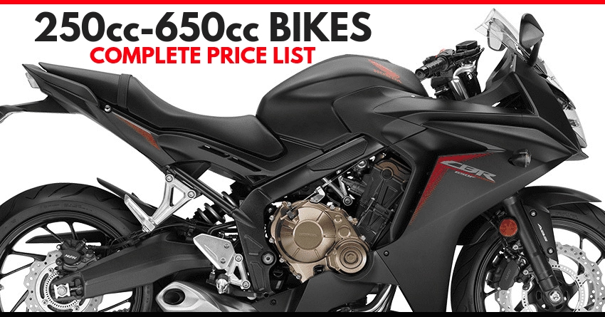 Complete Price List of 250cc-650cc Bikes You Can Buy in India