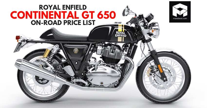 Royal Enfield Continental GT 650 State-Wise On-Road Price List in India