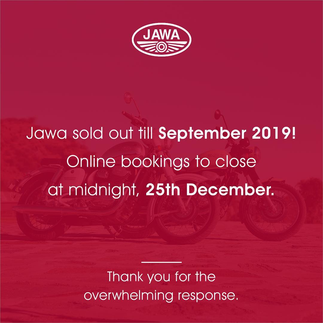 Jawa Motorcycles Sold Out in India