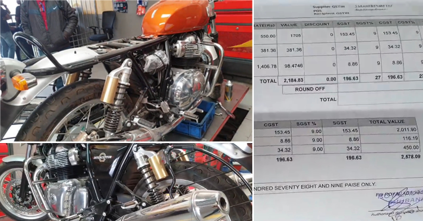Royal Enfield Interceptor 650's 1st Service Bill is INR 2578 at 493 kms