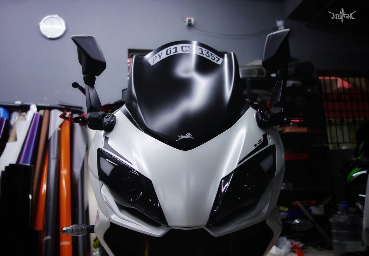 Pearl White TVS Sportbike Looks Stunning - Based on Apache RR 310 - close up