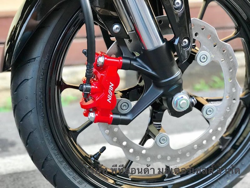 Closeup Shot of Front Tyre & Disc Brake with ABS