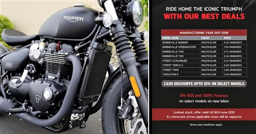 Triumph Motorcycles Being Offered with up to 55% Discount in Jaipur