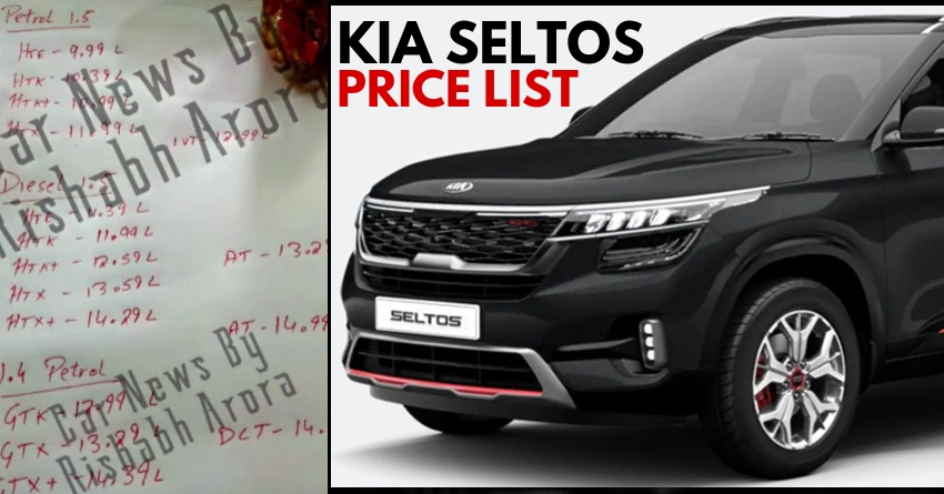 Kia Seltos Price List Leaked Ahead of Launch in India