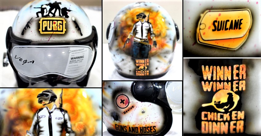 'Winner Winner Chicken Dinner' Hand-Painted PUBG Helmet by 'Guns and Hoses'