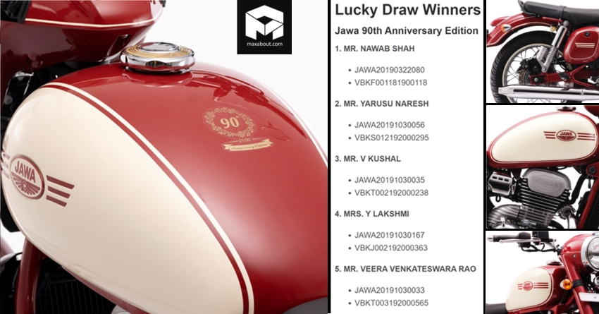 Official List of Jawa 90th Anniversary Edition Lucky Draw Winners