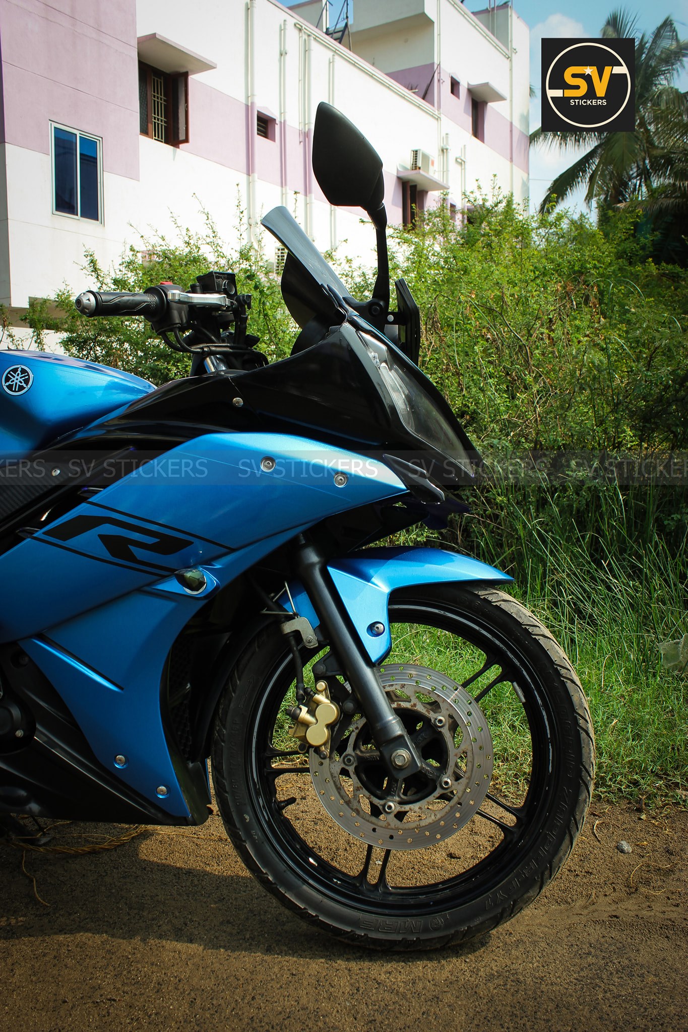 Meet Bright Blue Yamaha R15 Version 2.0 by SV Stickers - angle