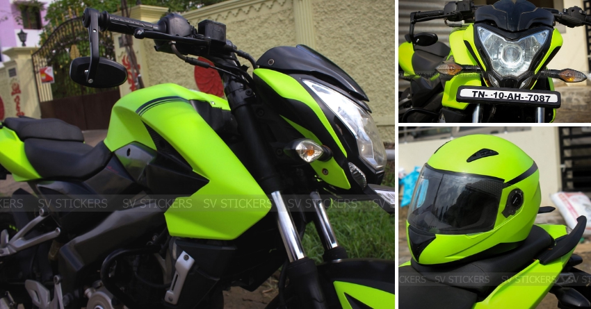 Meet Fluorescent Green Bajaj Pulsar NS200 V2 with Matching Helmet