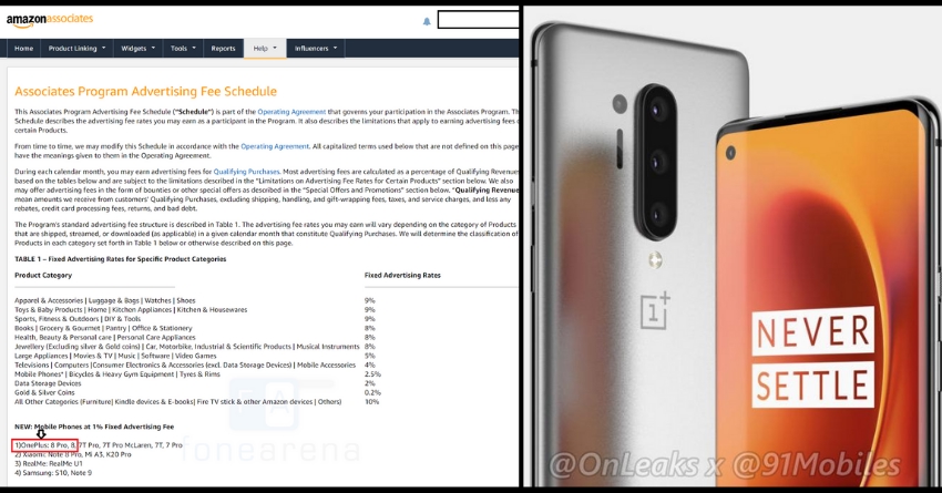 OnePlus 8 and 8 Pro Listed on Amazon India Affiliate Page
