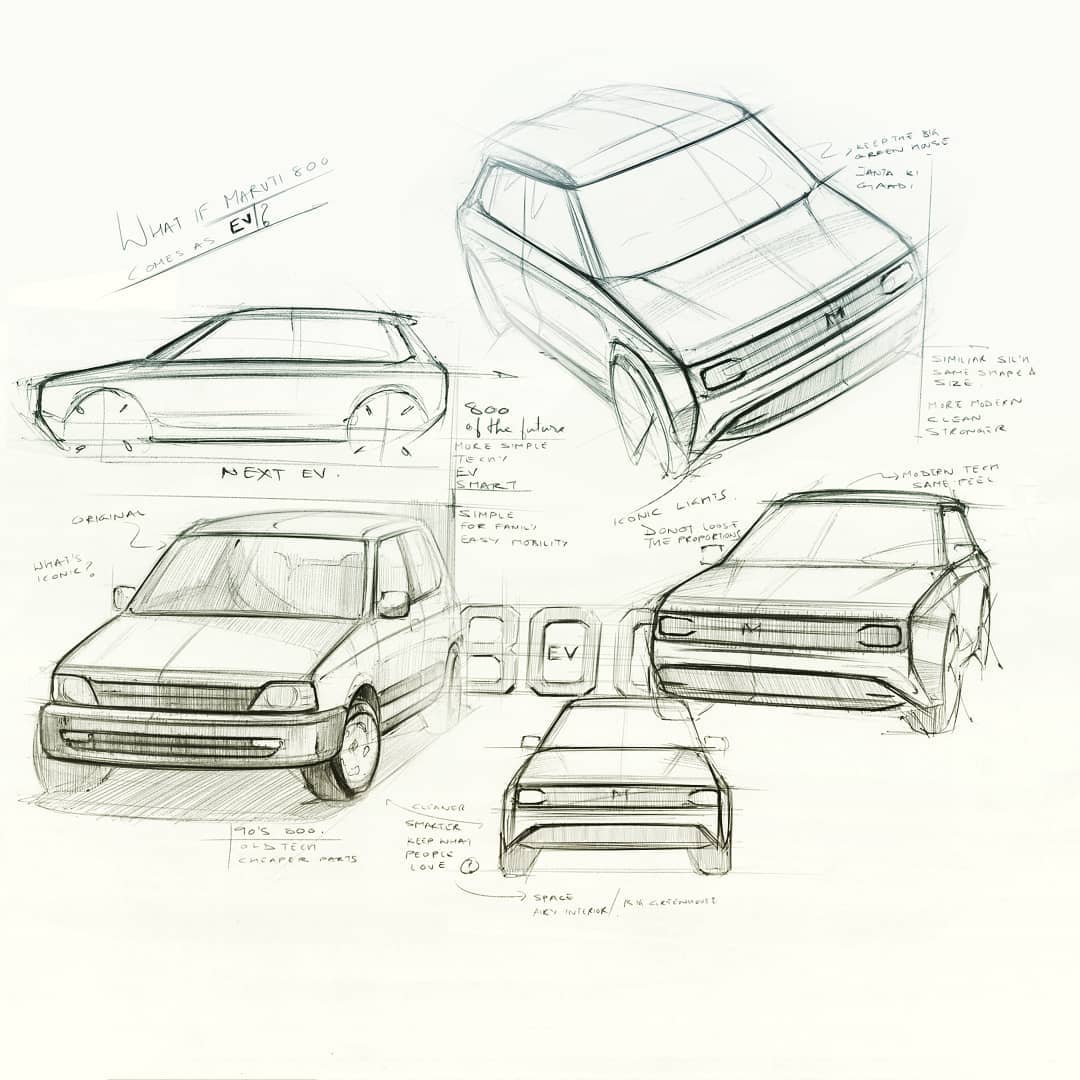 Maruti 800 Electric Car Sketches