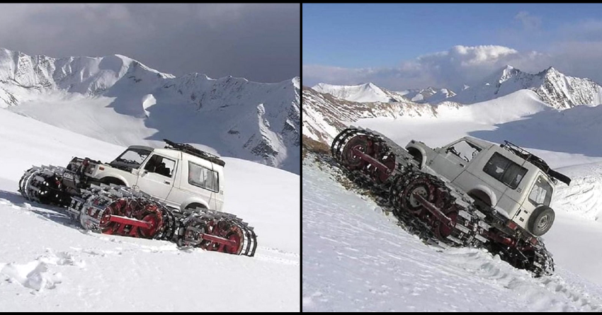Maruti Gypsy Converted into Snowmobile