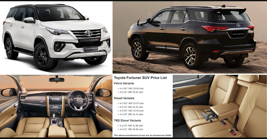 Toyota Fortuner SUV Variant-Wise Price List