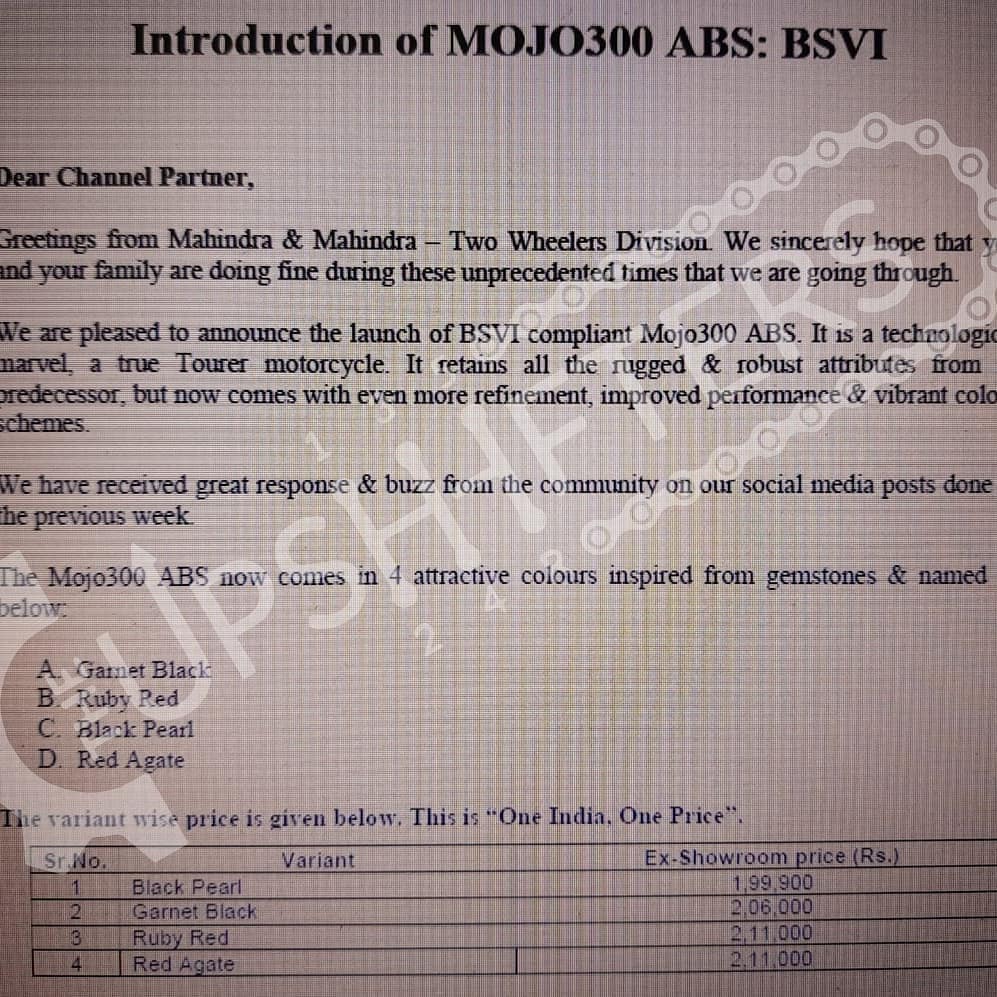 BS6 Mahindra Mojo 300 Price List Leaked