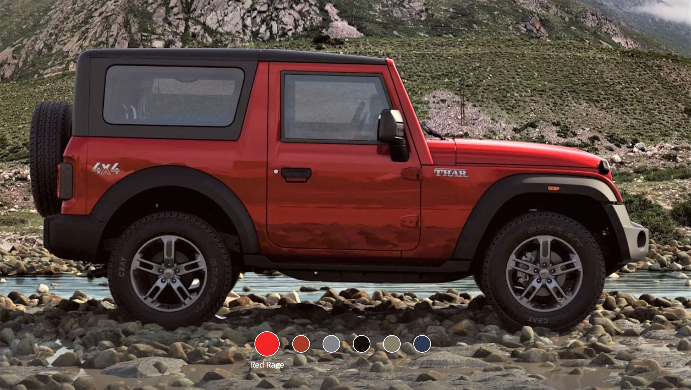 New Mahindra Thar Red Rage Side View
