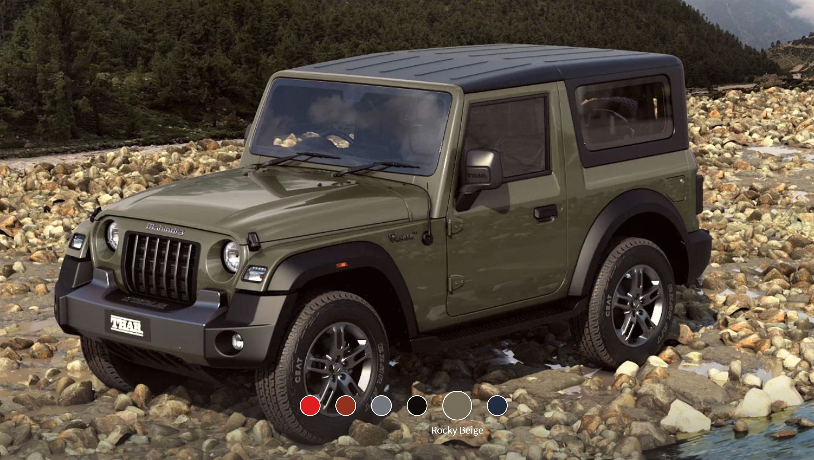 New Mahindra Thar Rocky Beige Front 3-Quarter View
