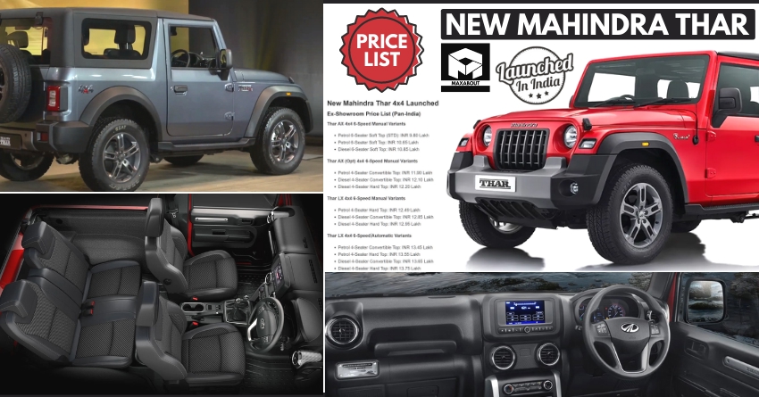 New Mahindra Thar 4x4 Launched; Full Price List Revealed