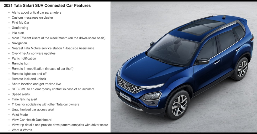 2021 Tata Safari SUV Connected Car Features