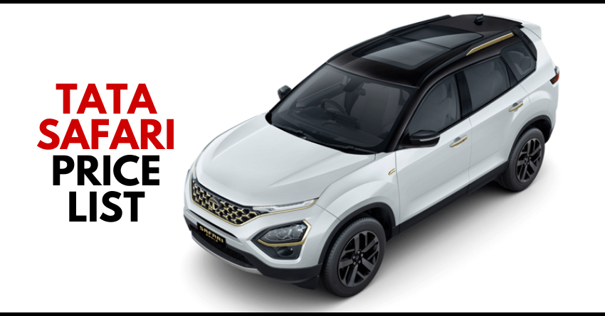 2022 Tata Safari SUV Price List in India - XE, XM, XT, XZ, Adventure, Gold