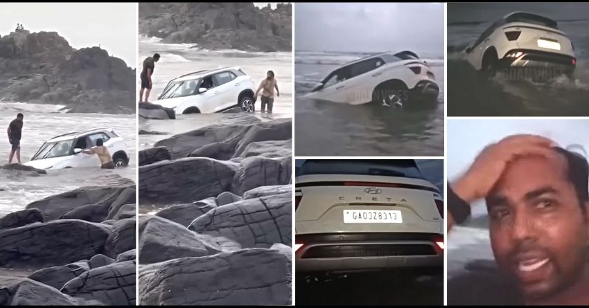 Hyundai Creta Driver Arrested After SUV Sinks At The Goa Beach