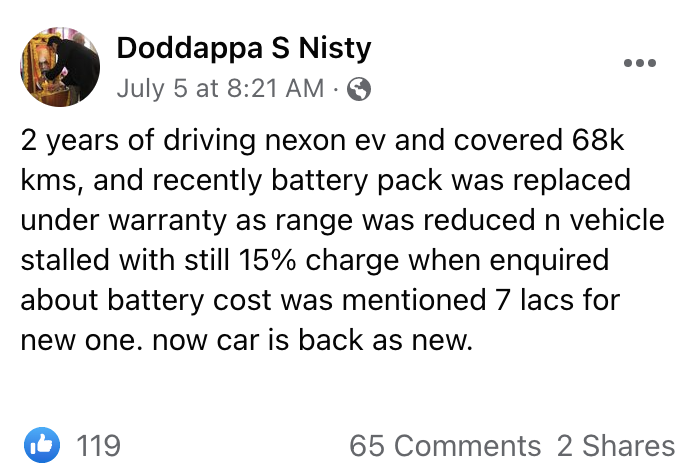 Tata Nexon Electric Battery Price is Rs 7 Lakh - Revealed by Owner - photograph
