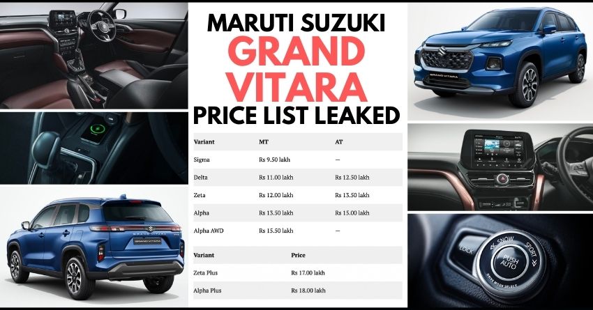 Maruti Grand Vitara SUV Full Price List Leaked Ahead of Launch
