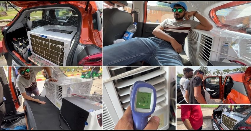 Tata Punch Owner Installs Blue Star AC in The Boot of The Car